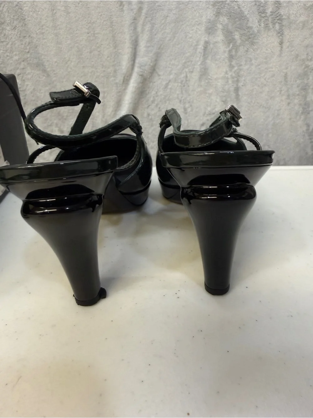 CHANEL Slingbacks Size 7 Patent Leather Green Black Shoes